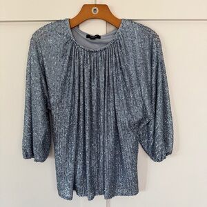 Alfani Women's Top Blue Sequin Batwing Embellished Disco Party Holiday Small